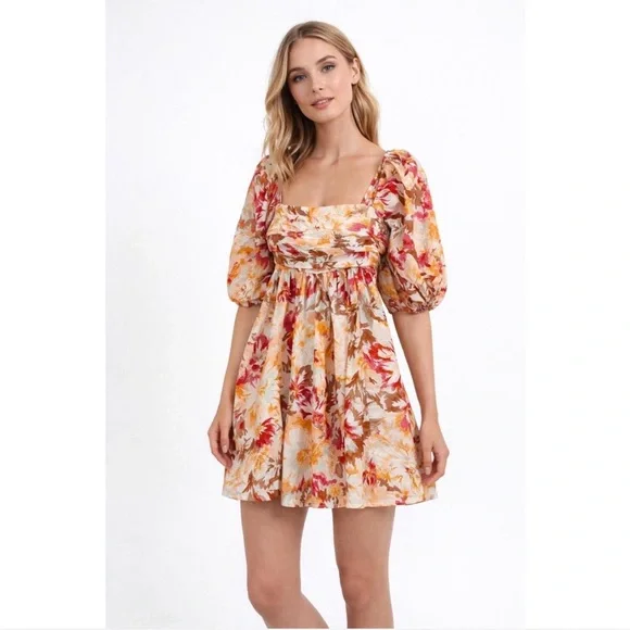 NWT Abercrombie & Fitch medium tall Emerson Poplin floral puff sleeve mini dress - Picture 2 of 9